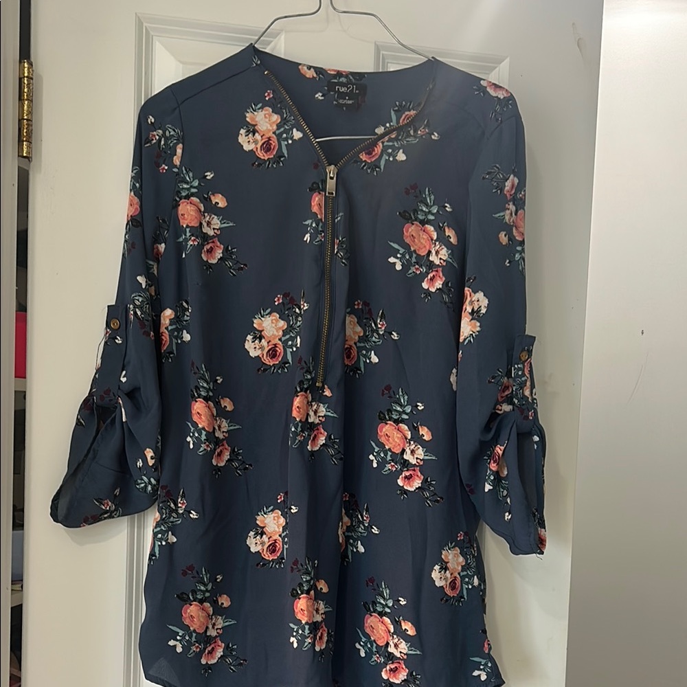 Rue 21 Navy Blue Floral Blouse